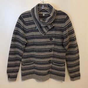 Horny Toad Gray and Black Striped Wool Angora Cardigan Sweater